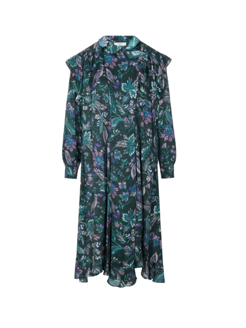 Isabel Marant Etoile Floral Long Sleeve Midi Dress in Teal and Purple